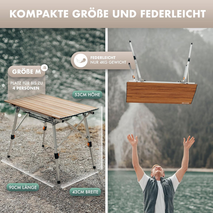 NATURBUMMLER ® Campingtisch klappbar [höhenverstellbar inkl Anti-Rost Schutz] federleicht in Gr. M &