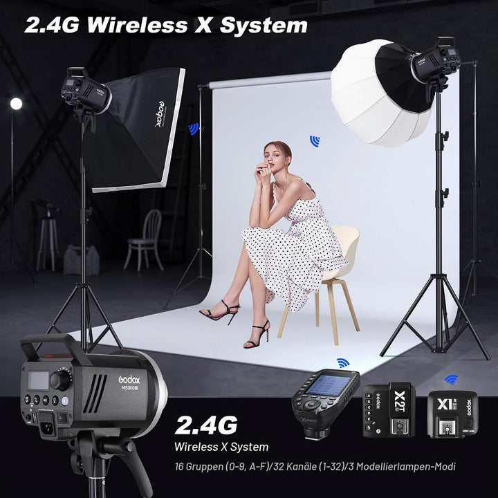 Godox MS300V 2-Pack Professional Studio Strobe Flash Light 300W Studio Flash Strobe kit 300W GN58 0,