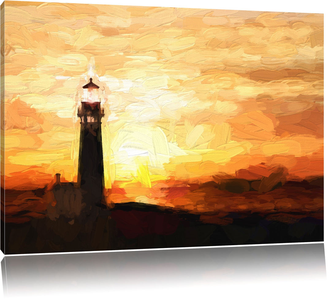 Pixxprint Leuchtturm im Sonnenuntergang als Leinwandbild/Grösse: 100x70 cm/Wandbild/Kunstdruck/ferti