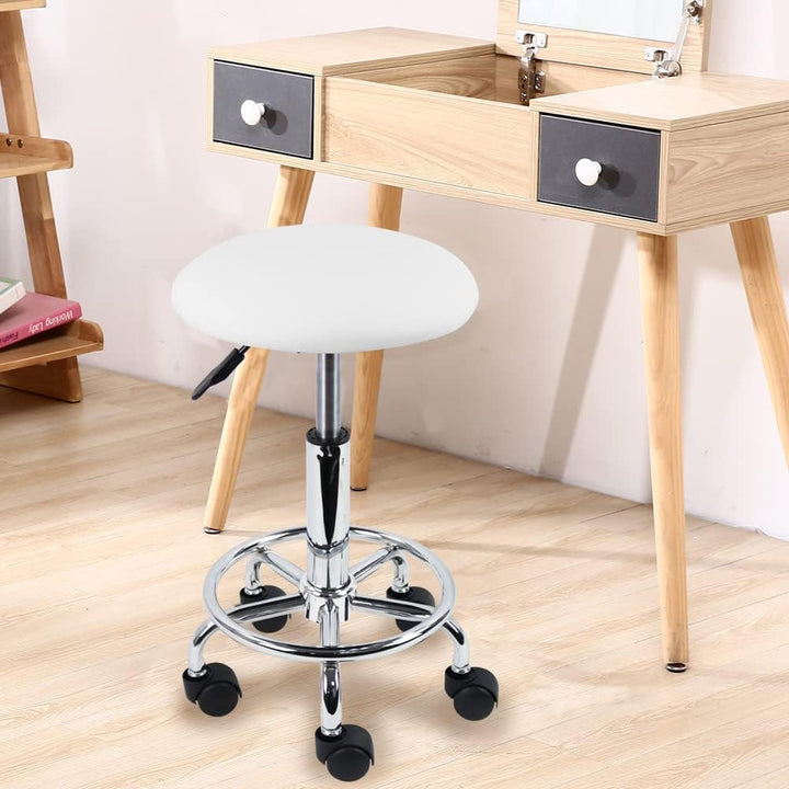 KKTONER Rollhocker Arbeitshocker mit Fussstütze PU Leder Rund Gepolstert 360° drehbar Bürohocker höh