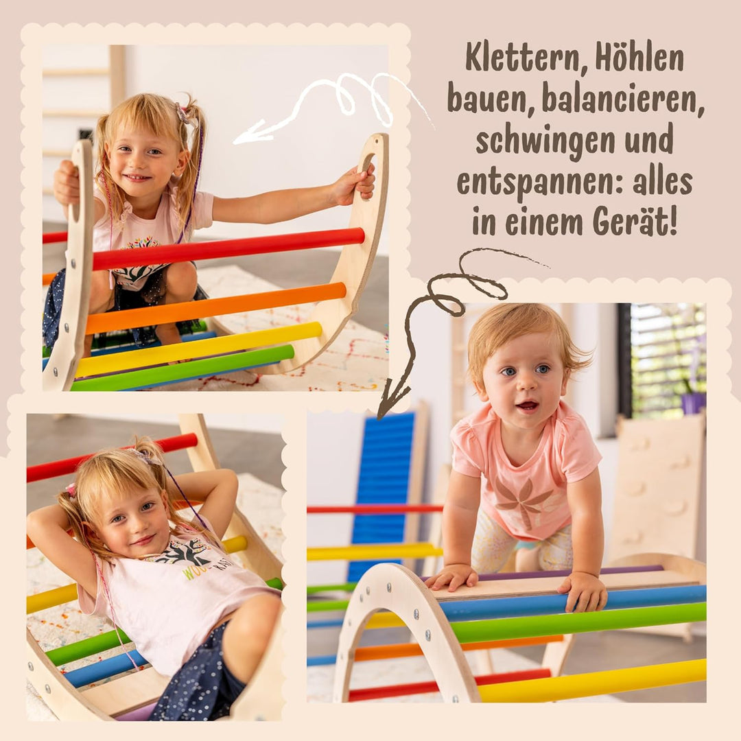 WoodsCraft Kletterbogen mit Kissen - Holz Klettergerüst Indoor - Hypoallergen Kissen für Kletterboge