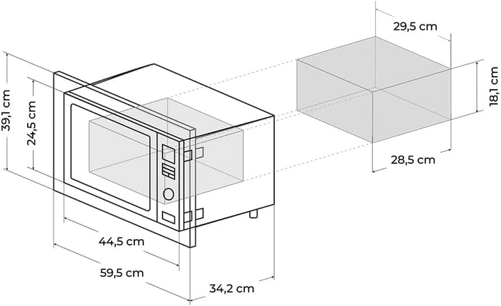 Cecotec Digitale und einbaubare Mikrowelle GrandHeat 2000 Built-in Black. 20 Liter Fassungsvermögen