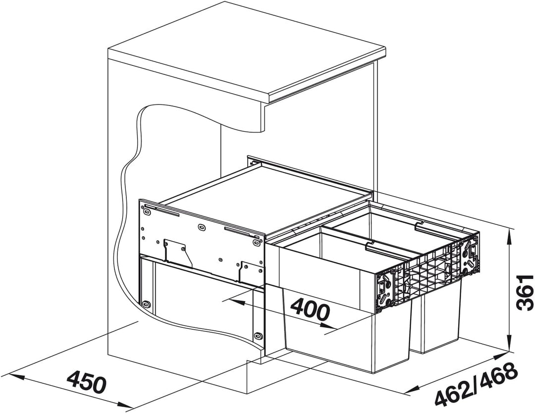 BLANCO SELECT II 50/2 | Kunststoff, Aluminium | 50er Unterschrank | Auszugssystem zur Frontanbindung