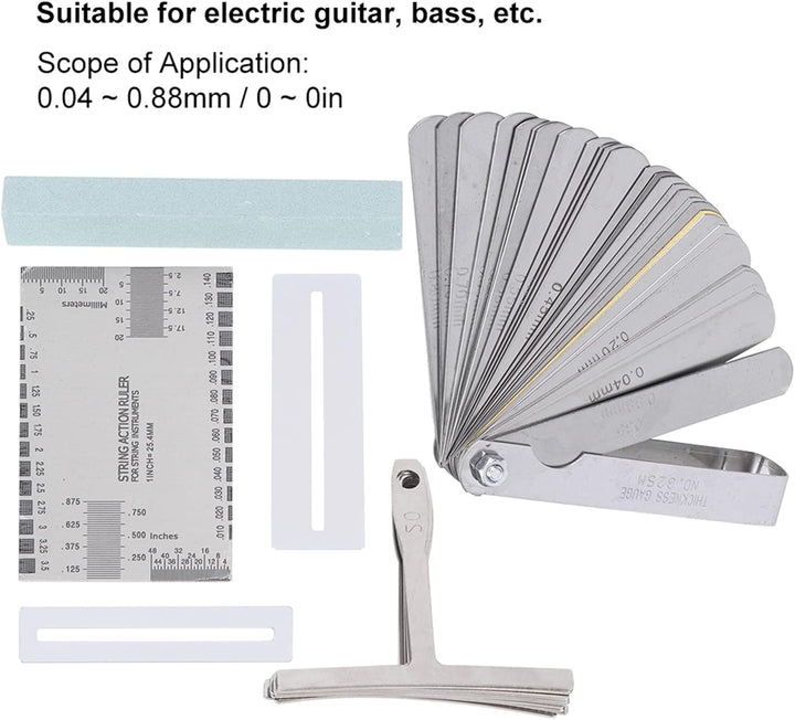 Gitarren Tool Set, Edelstahl Gitarrenwerkzeuge mit Sander Radius Gauge, String Action Ruler und Grif