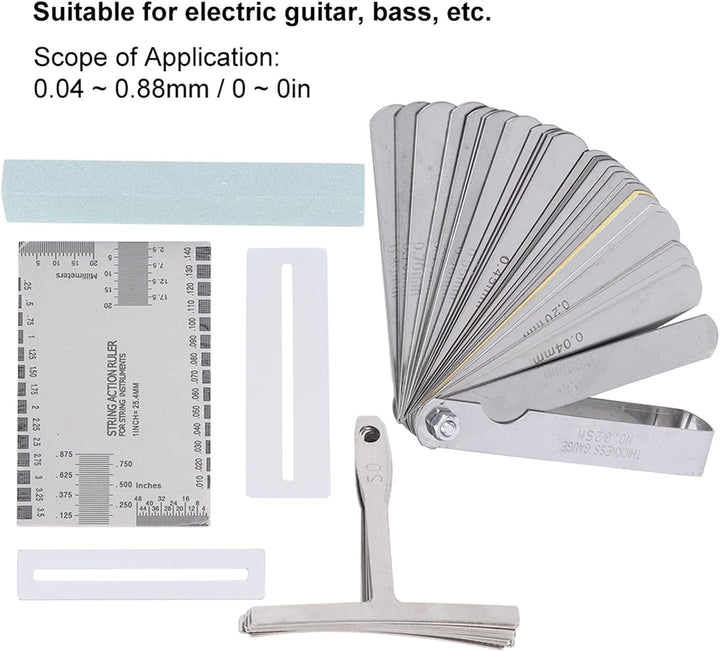 Das Gitarren-Werkzeugset mit Sander Radius Gauge String Action Lineal Griffbrettschutz eignet sich z