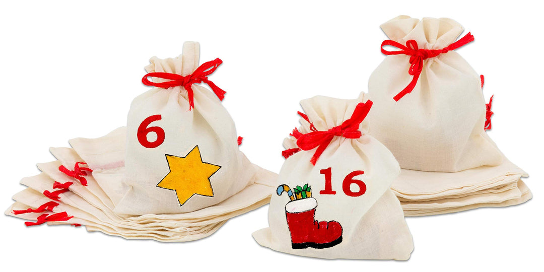Betzold Baumwollsäckchen 24 Stück - Adventskalender (100 % Baumwolle) zum Selbstgestalten