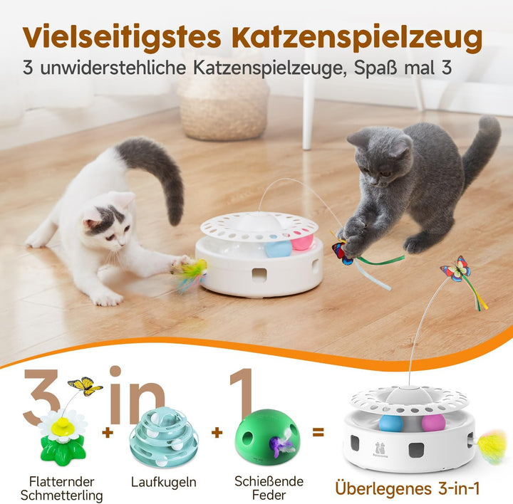 Potaroma 3-in-1 Interaktives Elektrisches Katzenspielzeug – Automatisches Federspiel, Flatternder Sc