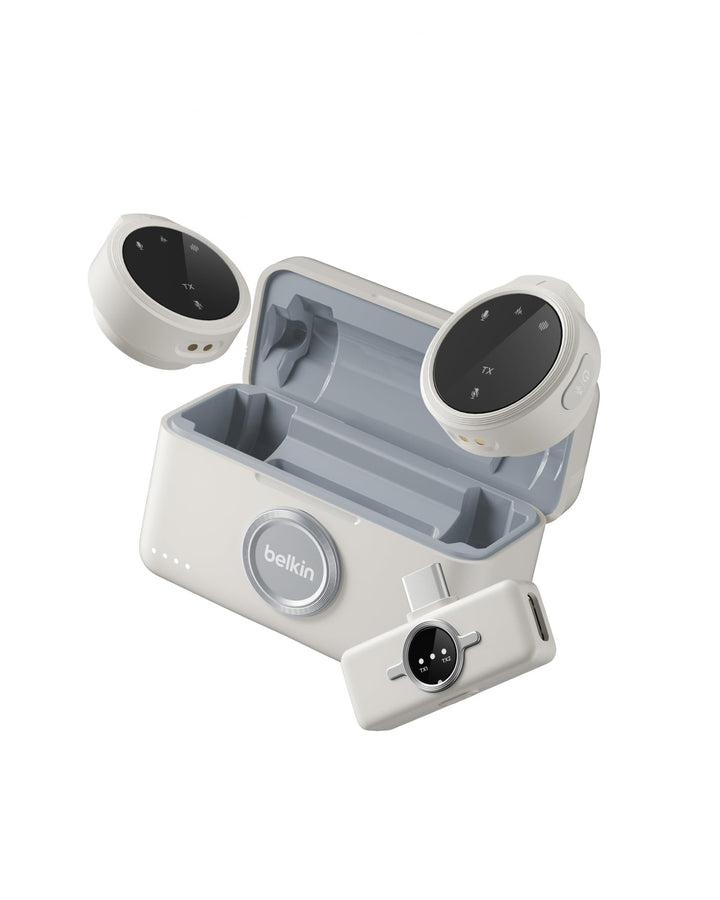 Belkin Stage Mini Mikrofon kabellos, 2er Set mit Clip für iPhone, Android, 24-Bit/48 kHz, 36 Std. Ak
