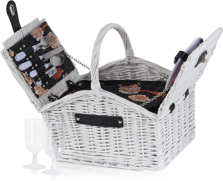 CampFeuer Picknickkorb 2 Personen mit Geschirr-Set und Kühlfach | 12-teilig | Picknickkoffer, Weiden