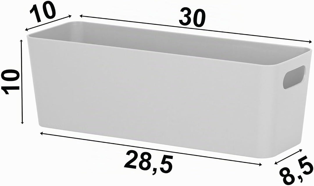 12x Ordnungsboxen - 10 cm hoch - GRAU - 30x10x10cm - 2 Liter - Ordnungskorb - Schubladenorganizer Sc