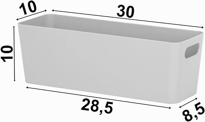 12x Ordnungsboxen - 10 cm hoch - GRAU - 30x10x10cm - 2 Liter - Ordnungskorb - Schubladenorganizer Sc