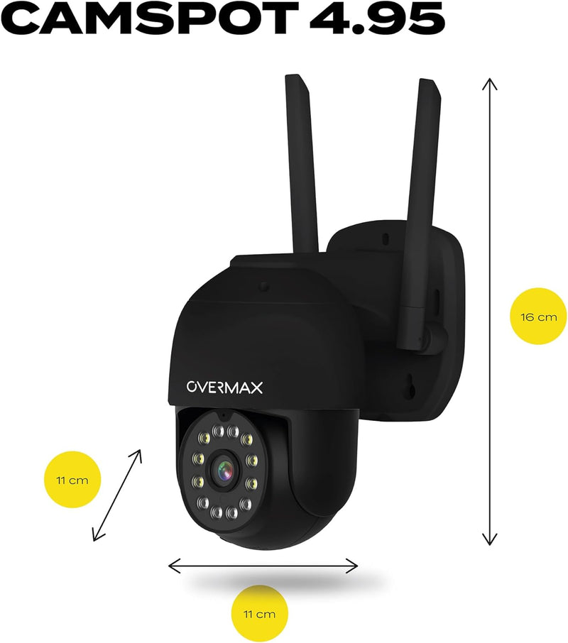 Overmax CAMSPOT 4.95 QHD 4MPx Aussen-PTZ-Kamera, Farb-Nachtmodus 60m Drehbare Kamera 355o/90o, Blick