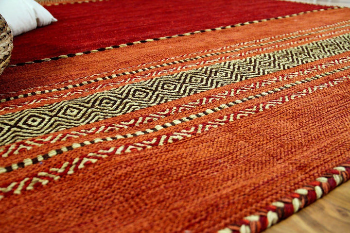 Navarro Natur Teppich Bauwolle Kelim Rot Orange in 6 Grössen 120x180 cm, 120x180 cm