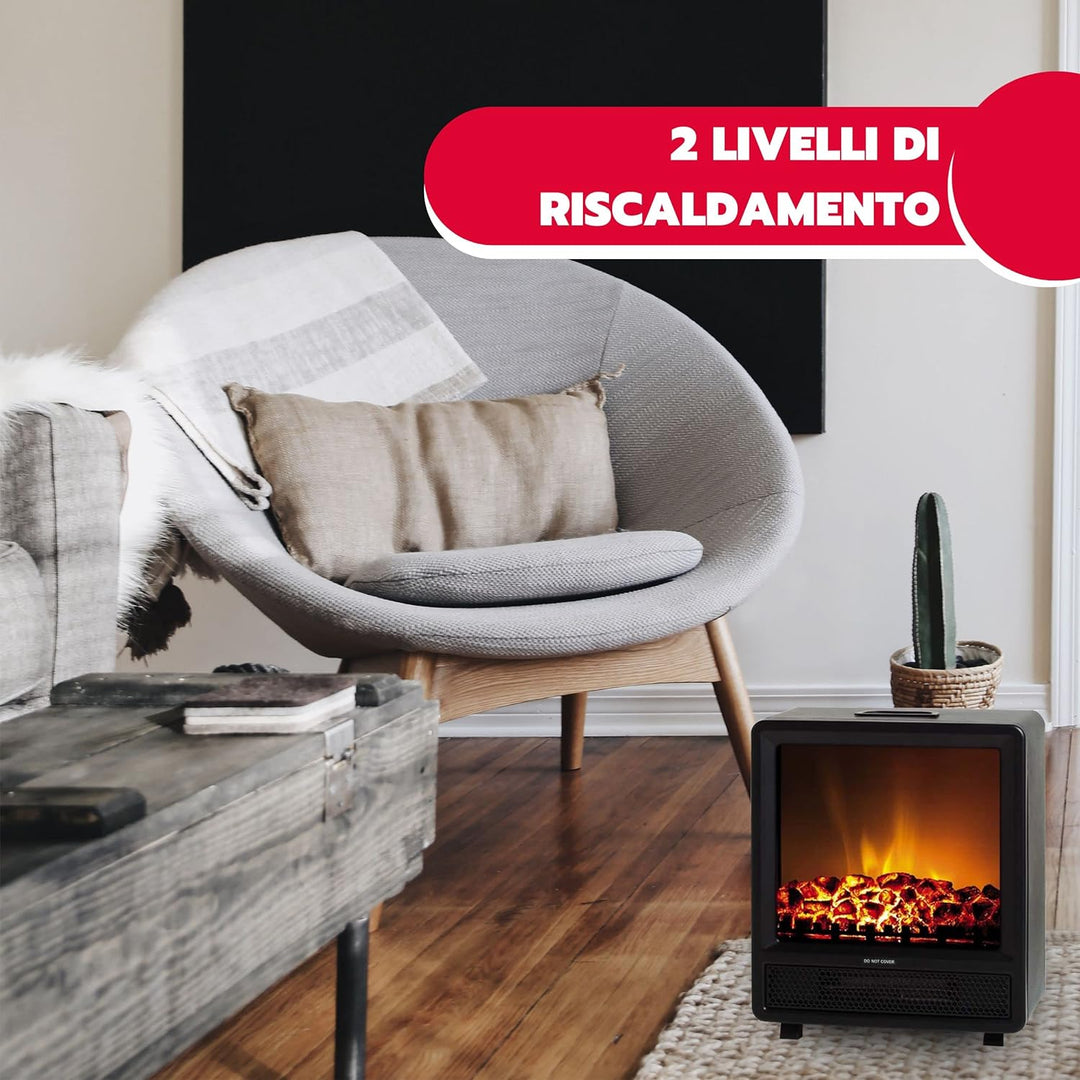 ARDES - AR350 Elektrokamin mit Holzfeuer-Effekt CAMINO' SQUARE, Einstellbarer Elektrokamin mit Flamm