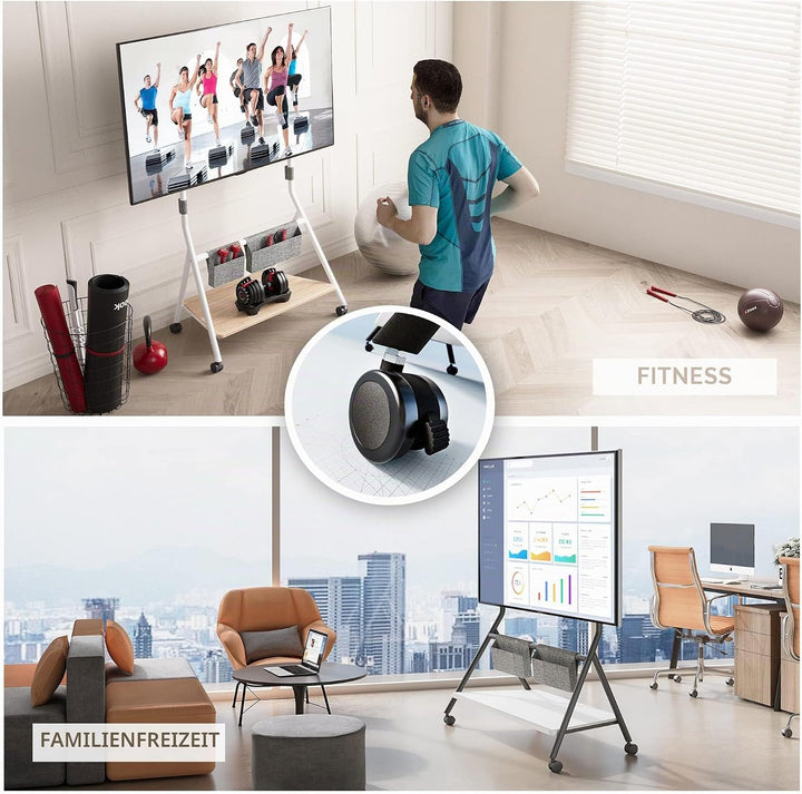 FITUEYES Design Mobiler TV Ständer Rollbar, TV Stand für 65 70 75 80 85 88 Zoll Fernseher bis 55kg,