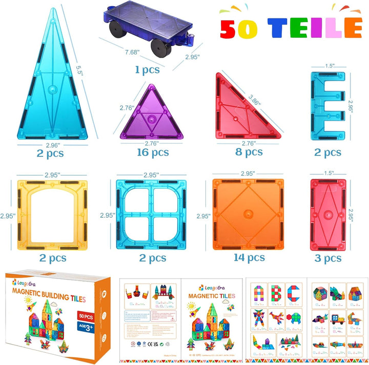 LeagoEra Magnetische Bausteine Kinder Magnetbausteine 50 Teile, Magnetische Bausteine für Kinder Mag