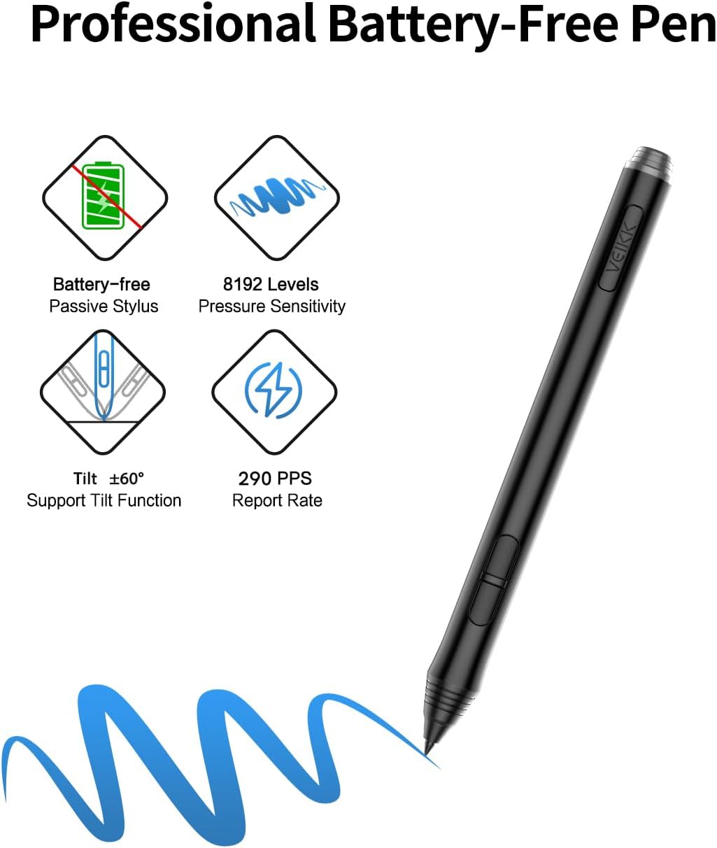 Grafiktablett für PC VEIKK A15 Pro, 10x6 Zoll Zeichentablett mit batterielosem Stift und 12 Express-
