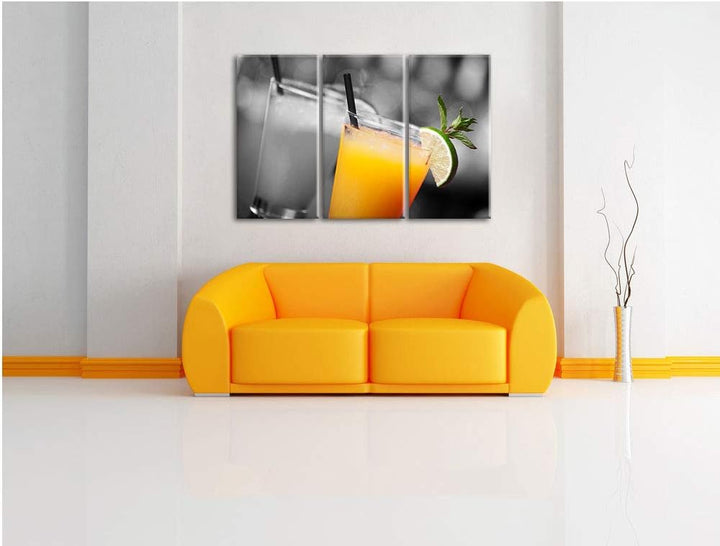 Leckerer fruchtiger Sommercocktail schwarz/weiss 3-Teiler Leinwandbild 120x80 Bild auf Leinwand, XXL