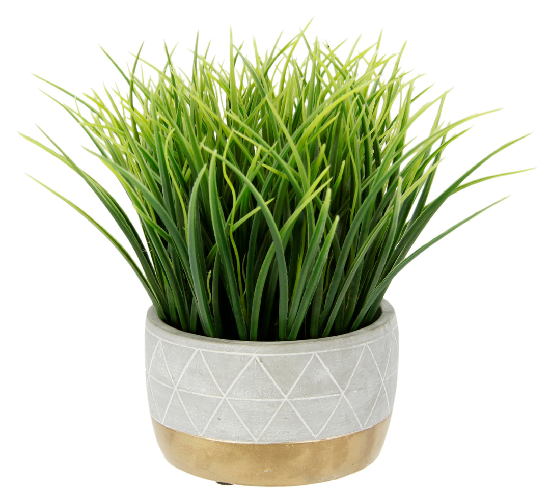 Flair Flower Zement-Topf, Künstliches Gras, Kunst-Pflanze, Kunststoff, grün, 24 cm hoch, 16 cm breit
