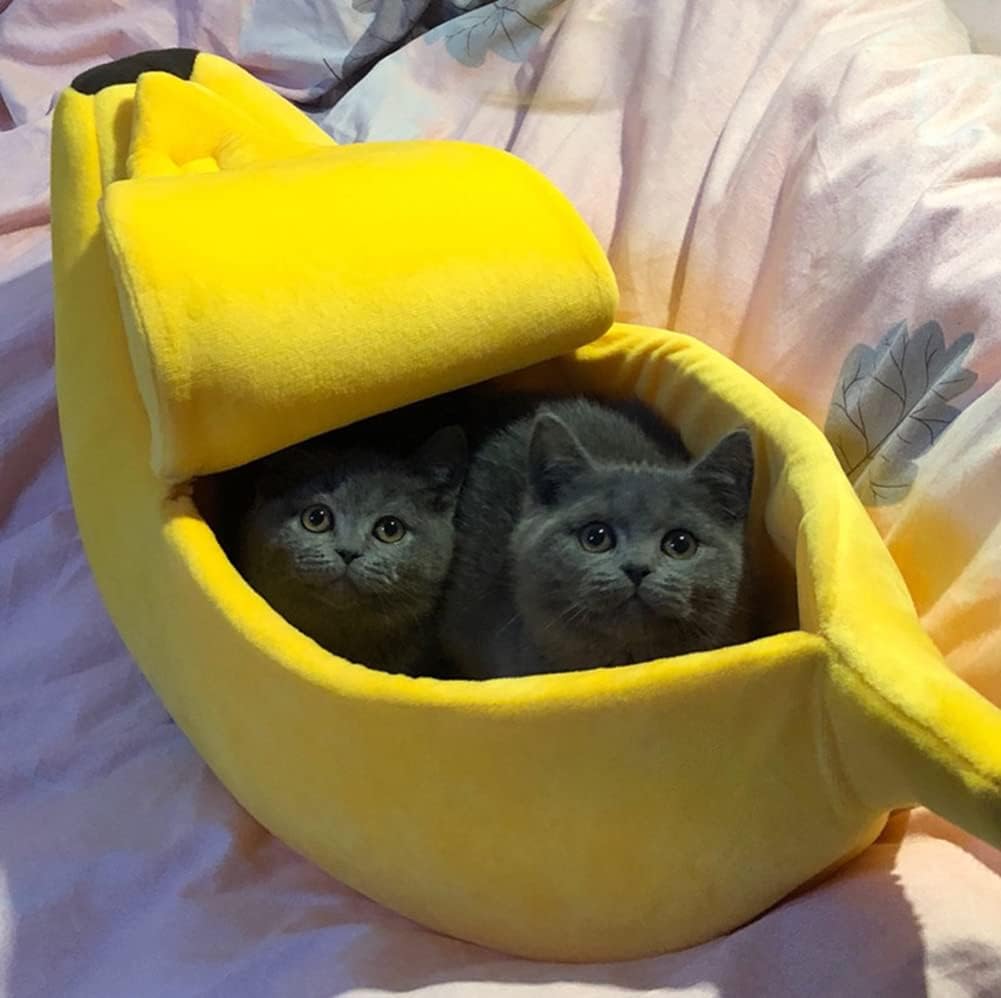 Sarekung Kreative Bananen Form Bett Haus warmes Katzen Bett, weiches Haustier Zwinger Bett Versteck