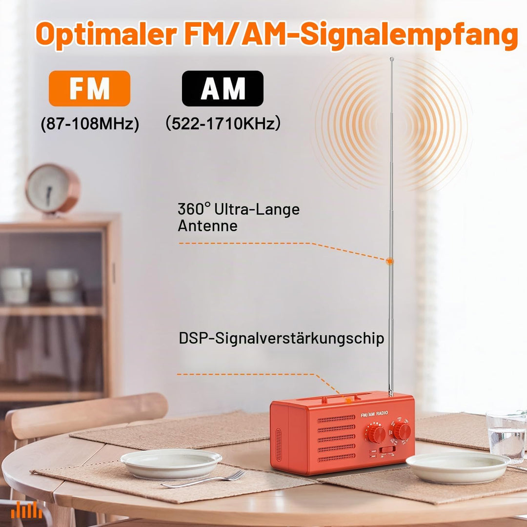 Transistorradio – AM FM Tragbares Radio mit Bestem Empfang, Eingebautem Lautsprecher, Kopfhöreransch