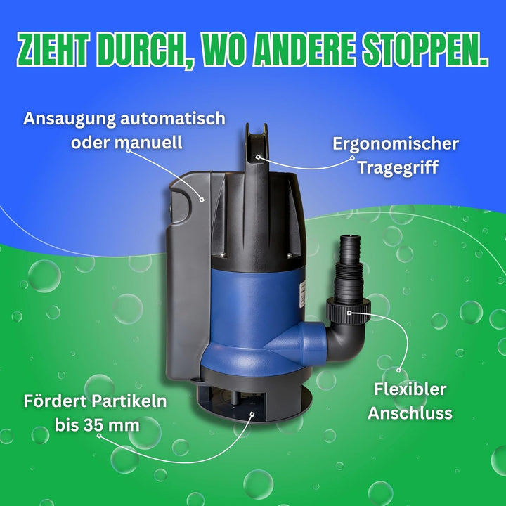 Schmutzwasserpumpe 555 Watt, Tauchpumpe 10.000 L/h 0,7 Bar Druck >>7m Förderhöhe