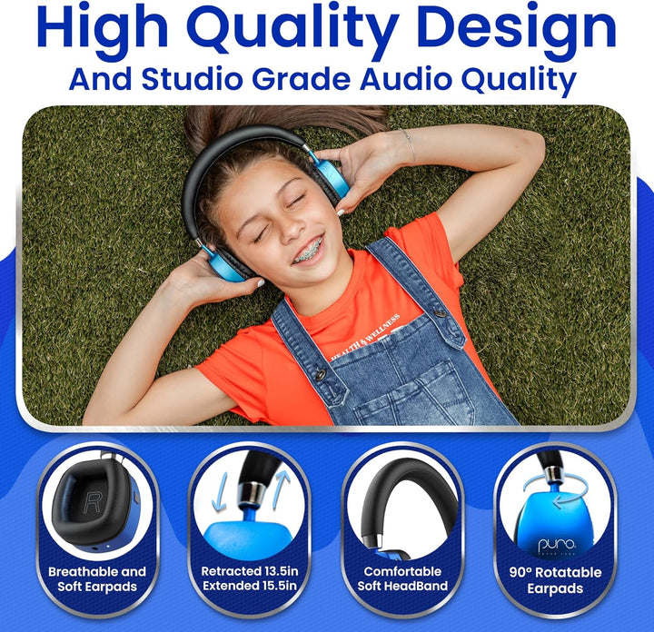 Puro Sound Labs PuroQuiet Plus Lautstärkebegrenzte On-Ear Active Noise Cancelling Bluetooth Kopfhöre