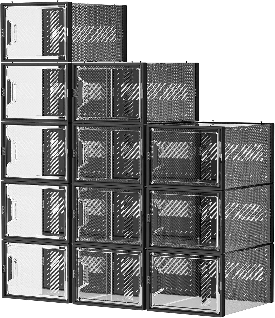 Schuhboxen Stapelbar Transparent, 12er Pack Schuhkarton mit Deckel, Schuhaufbewahrung für Stöckelsch