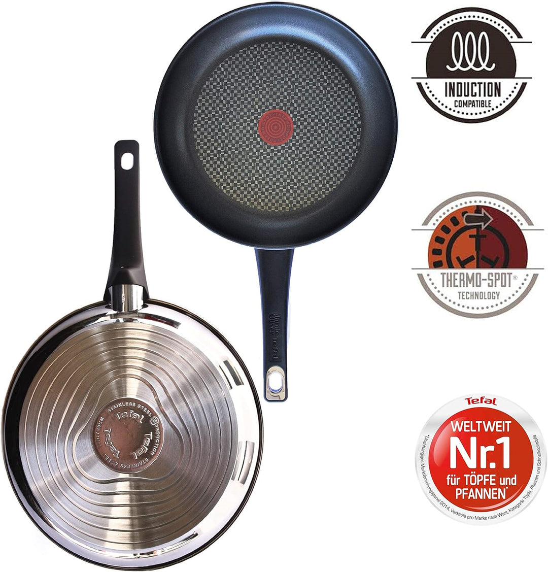 Tefal E43510 Jamie Oliver Pfannenset 5 tlg Induktion, inkl Deckel 28cm+Wender, Pfanne 20,26,28 cm, a