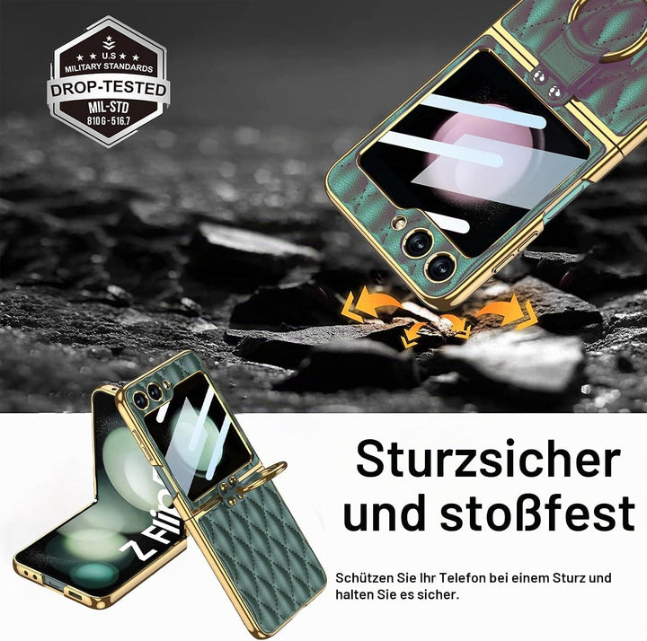 Miimall Lederhülle Kompatibel mit Samsung Galaxy Z Flip 5 Hülle mit Kameraschutz, Z Flip 5 Case mit