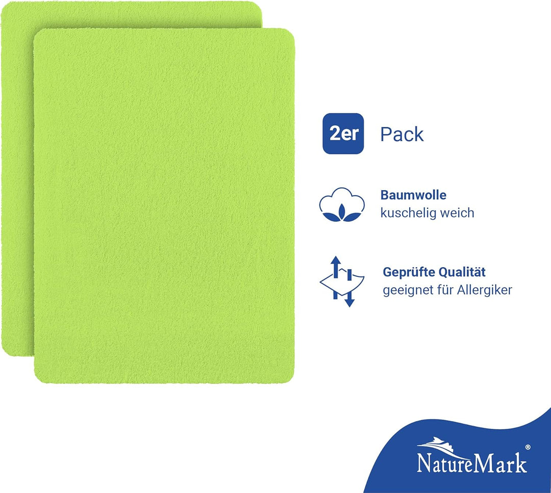 NatureMark 2er Pack Kinder Spannbettlaken – Superweiches Frottee, Hautfreundlich & Pflegeleicht – Pe