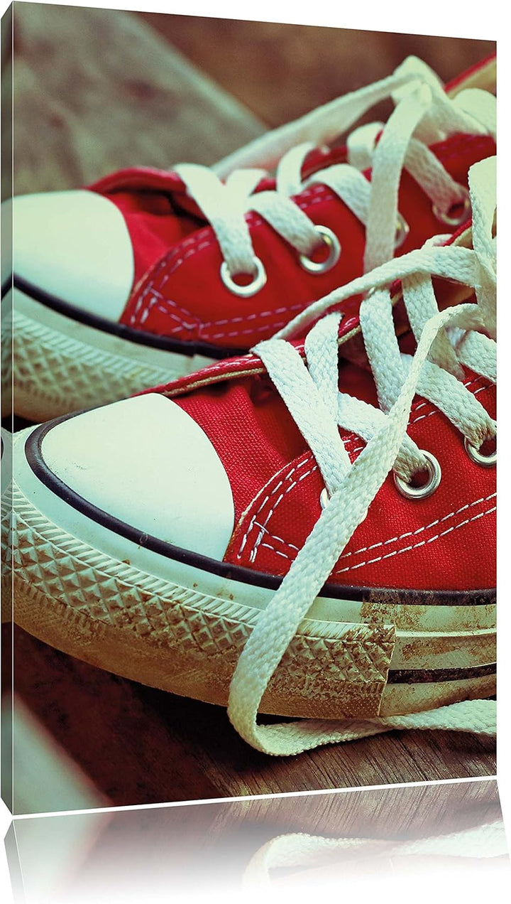 rote Converse Chucks, Format: 100x70 auf Leinwand, XXL riesige Bilder fertig gerahmt mit Keilrahmen,