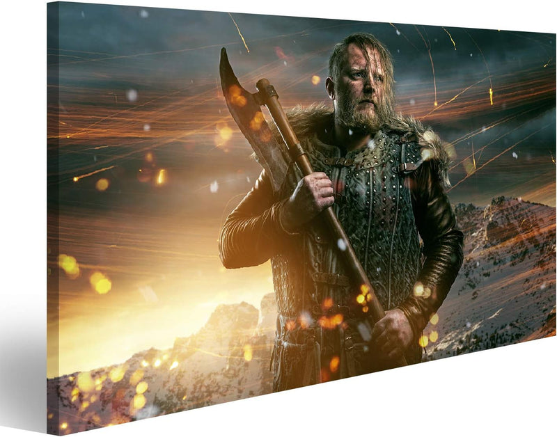 Bild auf Leinwand Wikinger Während des Kampfes Wandbild Poster Kunstdruck Bilder Format: 100x57cm, F