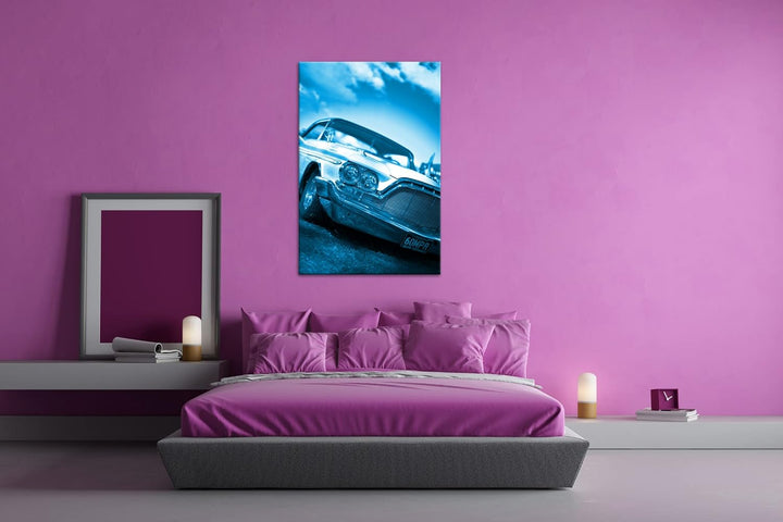 deyoli englischer Oldtimer Format 80x60 Effekt: Monocrome Blau als Leinwandbild, Motiv fertig gerahm