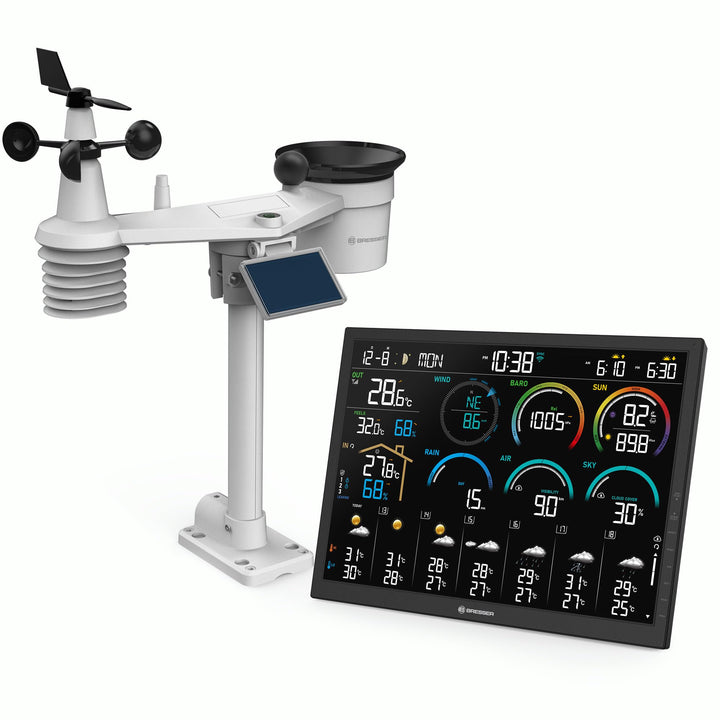 Bresser WLAN Wetterstation 18,5" mit 8-in-1 Sensor, 14-Tage Prognose, WBGT, UV-Solar, Regen- und Win