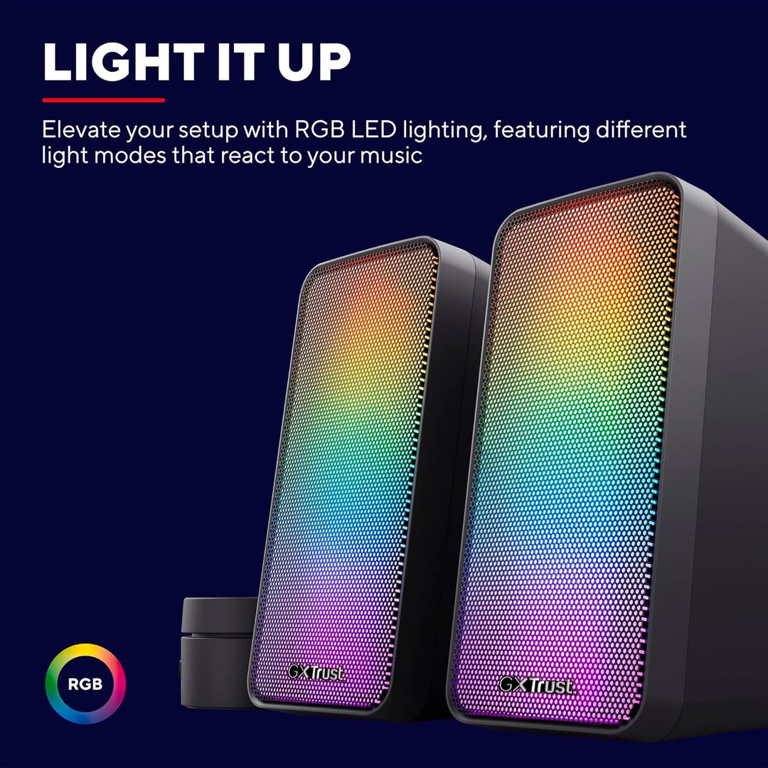 Trust Gaming GXT 611 Wezz 2.0 PC Lautsprecher mit RGB LED-Beleuchtung, 12 W (6 W RMS), 3,5 mm AUX Kl