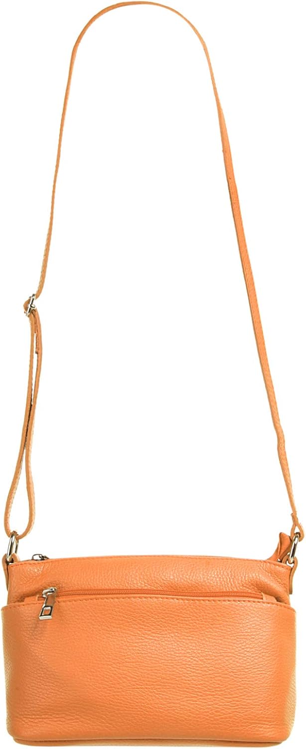 Umhängetasche Echt Leder Damen Made in Italy, Crossbody Bag, Messenger Bag mit Reissverschluss, Schu