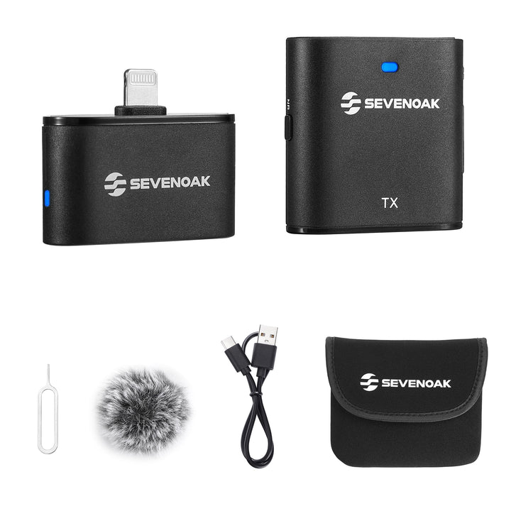 SevenOak Drahtloses Lavalier Mikrofon, mit Rauschunterdrückung/Gain/Mute, Ansteckmikrofon mit Stereo