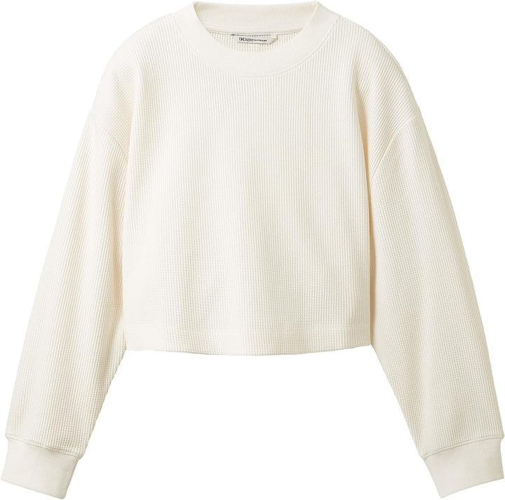 TOM TAILOR Denim Damen Cropped Basic Sweatshirt L 10348-gardenia White, L 10348-gardenia White