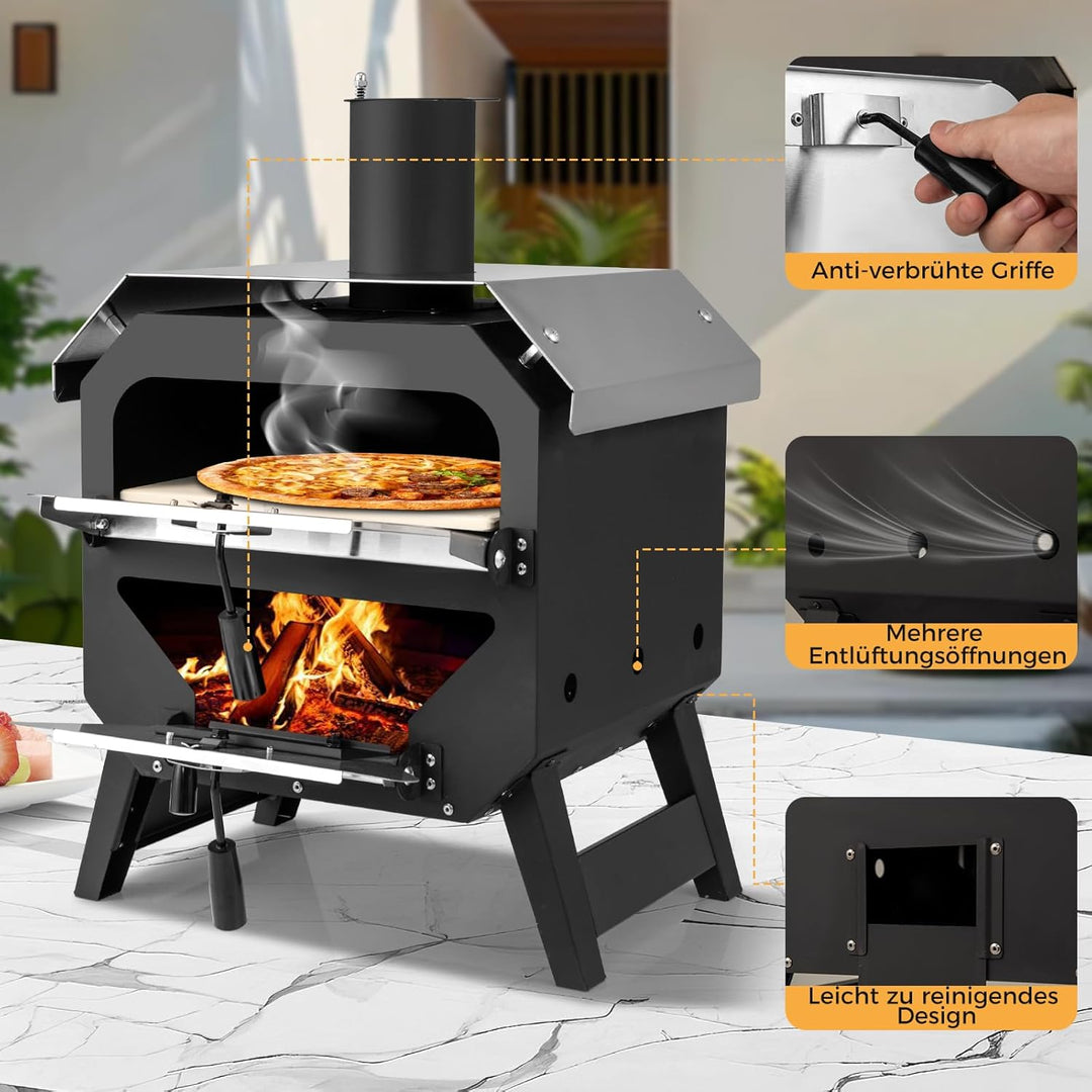 COSTWAY Outdoor Pizzaofen, Pizza Ofen mit Pizzaschaufel, Pizzastein, wasserdichter Abdeckung, Edelst