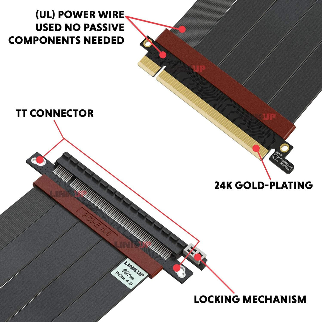 LINKUP - Ultra PCIe 4.0 X16 Riser-Kabel [RTX4090 RX6950XT x570 B550 Z690 Getestet] Geschirmte Vertik
