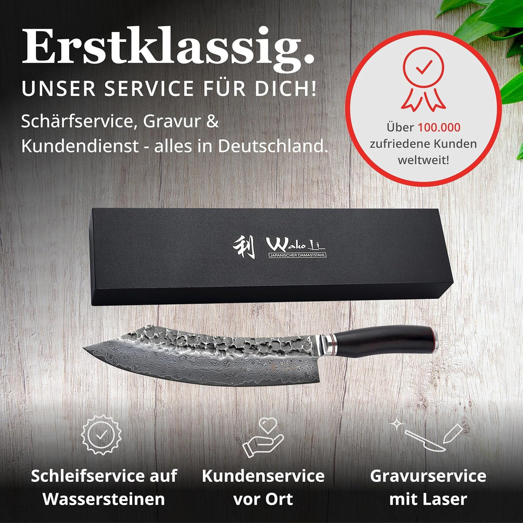 Wakoli EBO Damastmesser Blockmesser 25 cm Klinge scharfes Küchenmesser aus 67 Lagen Damaststahl mit