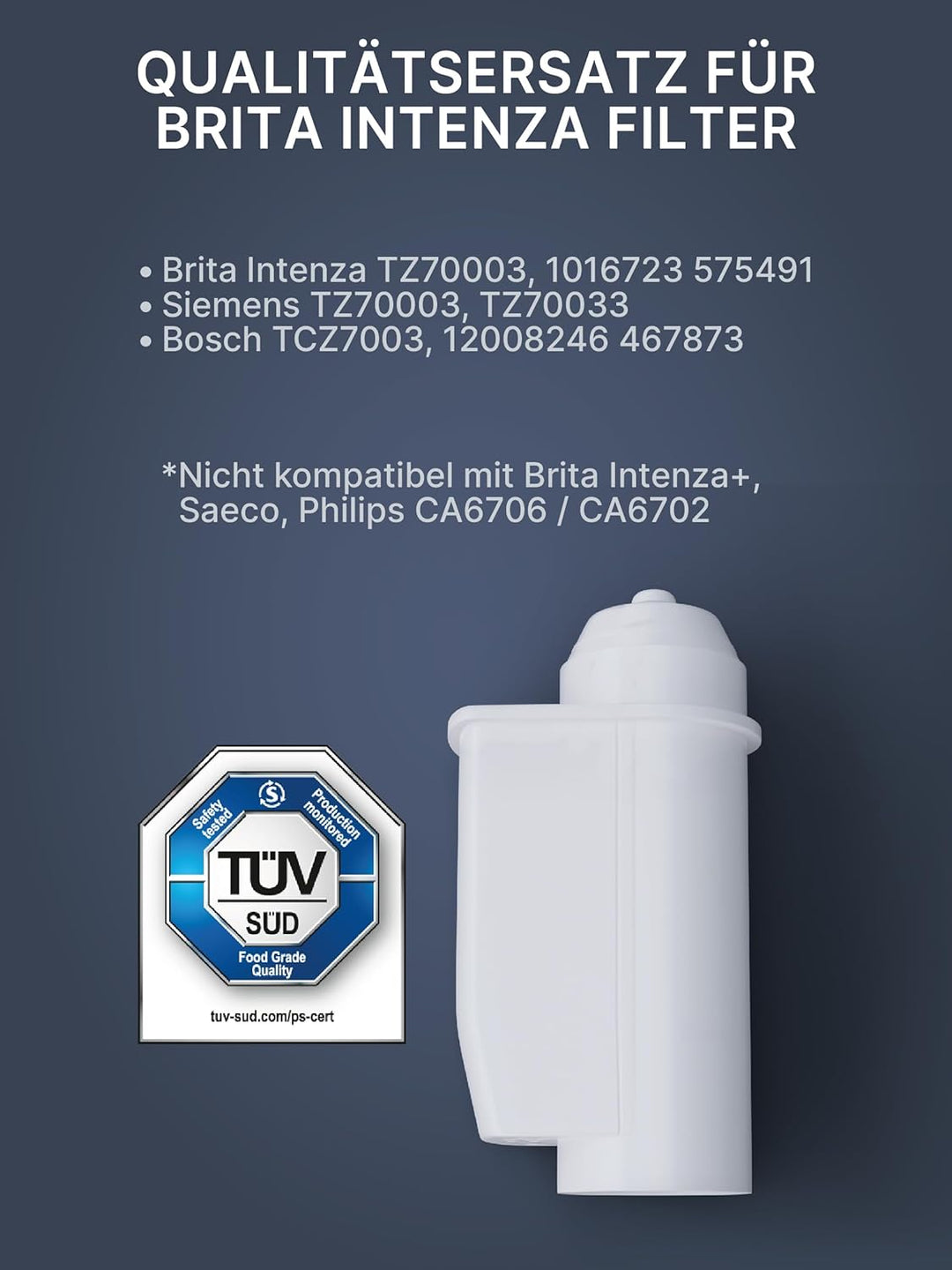 Comedes Wasser-Filter für BRITA Intenza, Ersetzt Bosch Siemens TZ70003, TZ70033, TCZ7003 & Brita Int