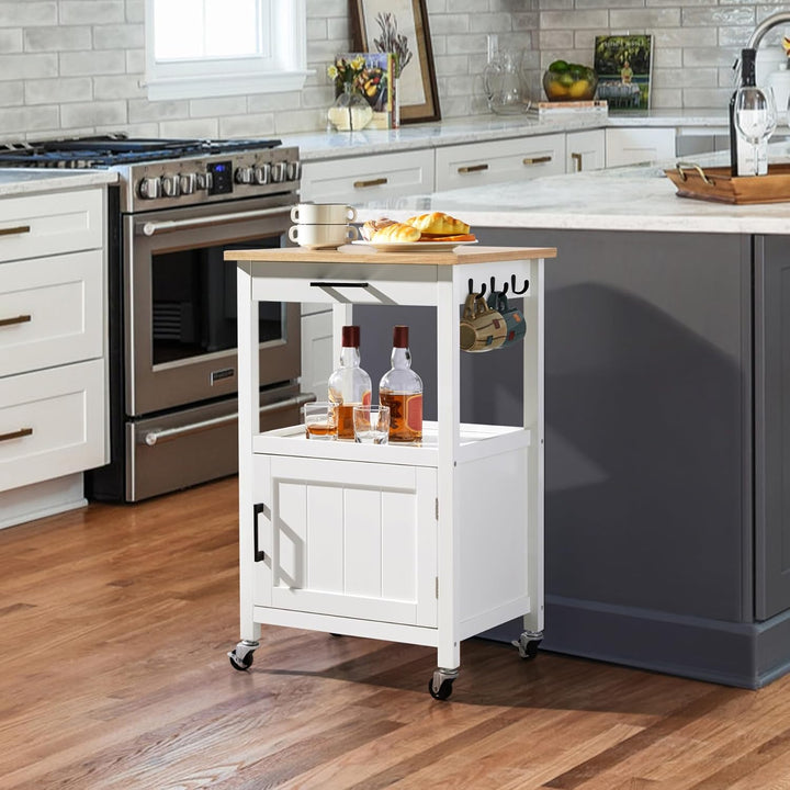 Yaheetech Servierwagen, Küchenwagen Holz, Flurschrank Sideboard Beistelltisch, Getränkewagen mit 4 R