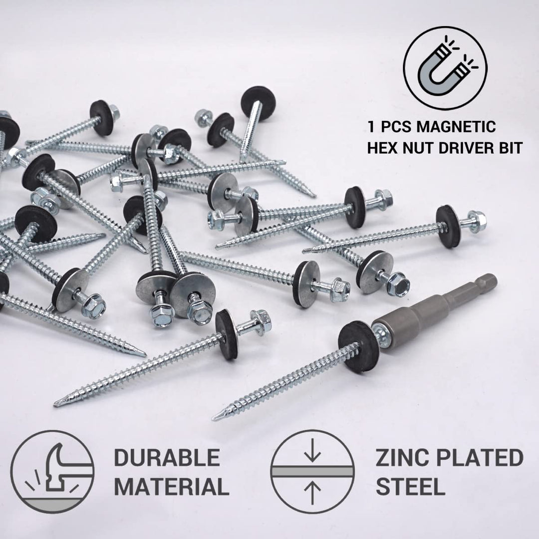 Marcopol (80 Stück) DIN 7504-K Stahl verzinkt 4,8 x 80 mm selbstbohrende Schrauben mit EPDM-Unterleg