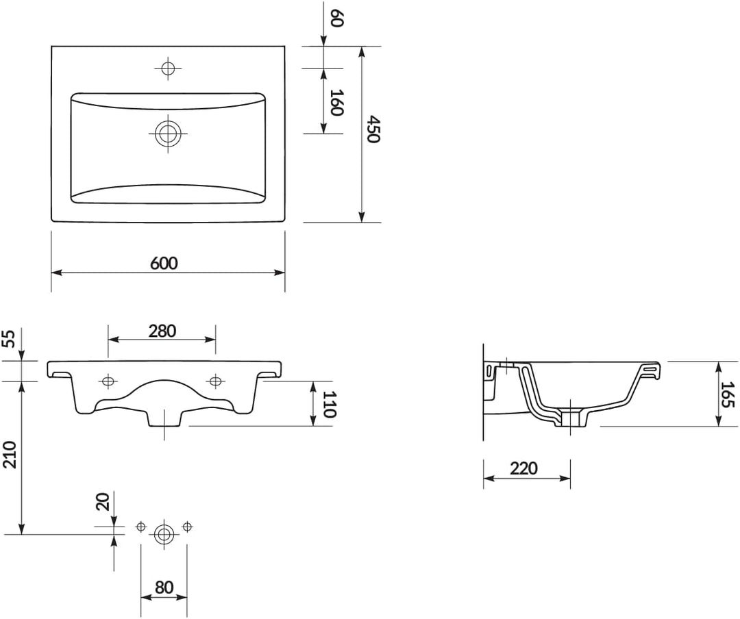 VBChome Waschbecken mit Unterschrank 60 cm mit Armatur und Pop Up ventil 2 Schubladen Weiss Badmöbel