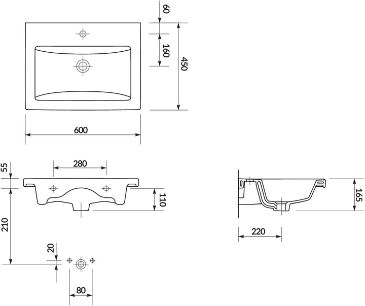 VBChome Waschbecken mit Unterschrank 60 cm mit Armatur und Pop Up ventil 2 Schubladen Weiss Badmöbel