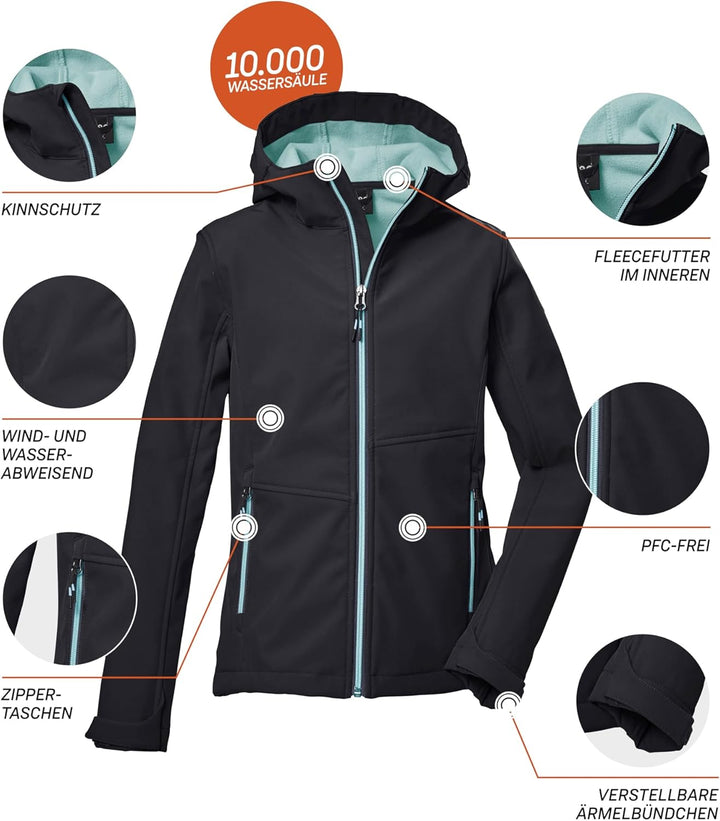 Killtec Mädchen Kow 168 Grls Sftshll Jckt Softshelljacke mit Kapuze/Outdoorjacke ist wasserabweisend