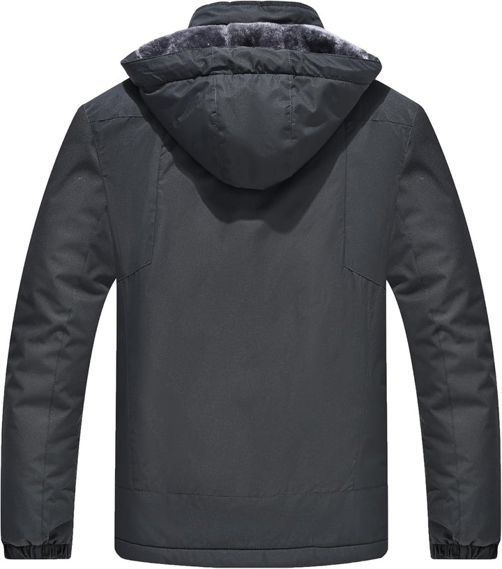 Zzkouine Herren Winter wasserdichte Fleecejacke Warm Gefüttert Winterjacke mit Kapuze Wasserabweisen