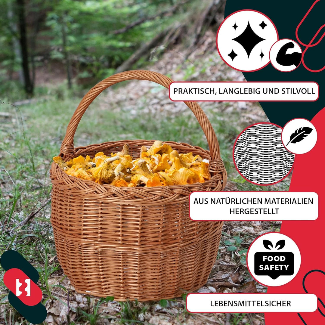 KOTARBAU® Einkaufskorb - Aufbewahrungskorb - Korb Geflochten - ⌀ 30 cm - Pilzkorb – Korb für Obst –